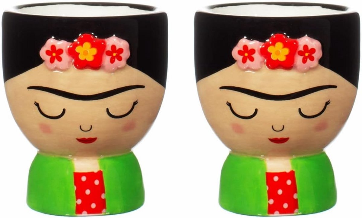 Set van 2 Eierdopjes met Frida Kahlo Ontwerp