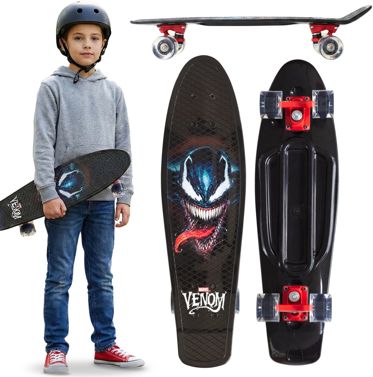 MARVEL VENOM Fish Skateboard voor jongeren deck 67 cm antislipboard stabiel tot 100 kg Zwart