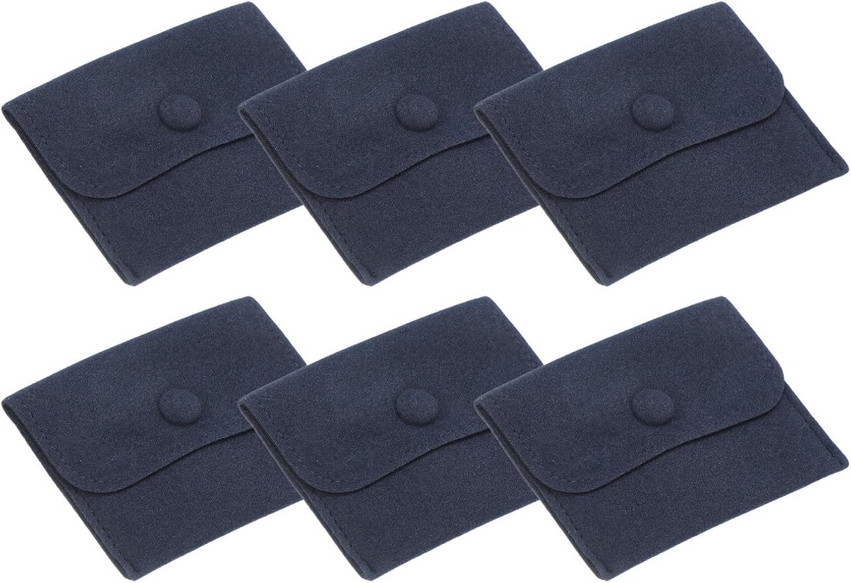 10 x 7 cm sieradenzakje - 6 stuks zachte fluwelen zakjes met drukknoop - draagbare opslag voor ringen - ketting - armband - oorbel - horloge - donkerblauw