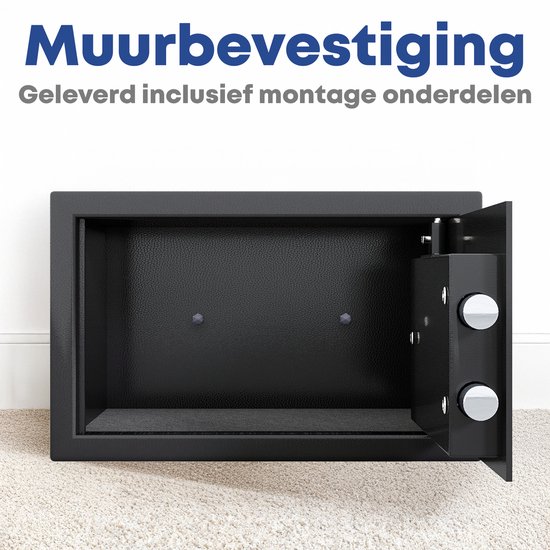 Coffre-fort Earkings 20x32x20 cm avec serrure à combinaison - Coffre-fort pour caisse électronique - Matériel de montage inclus, deux clés d'urgence et serrure d'alarme