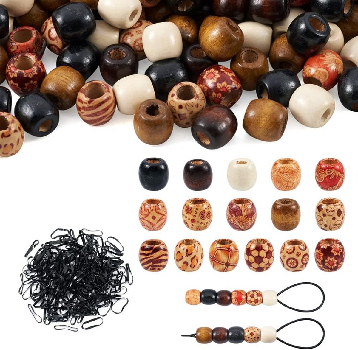 Grote Houten Haaraccessoires Set - 452 Stuks Tonvormige Kralen voor Vlechten en Sieraden