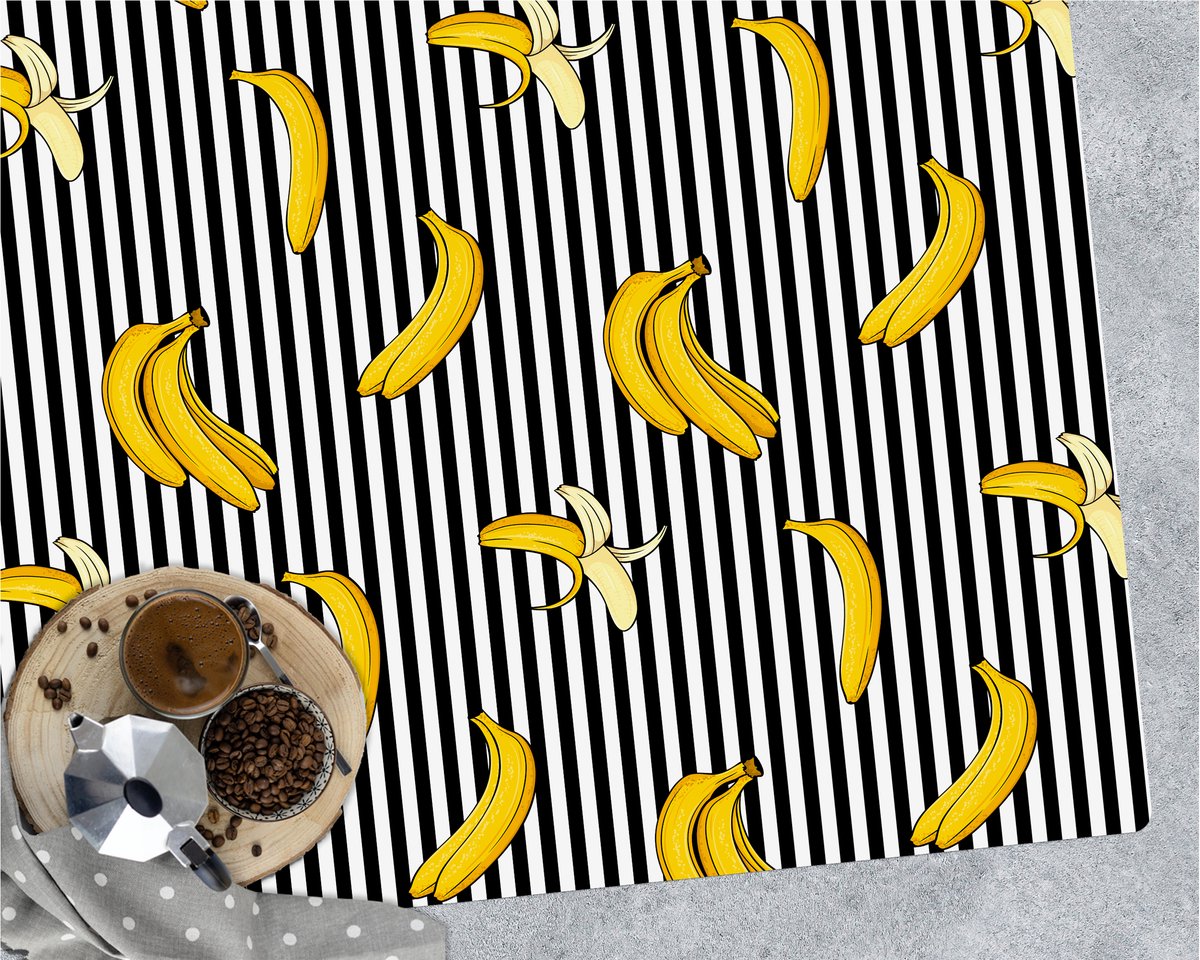 Coloray Vloerbeschermer - Bananen op de strepen Vloerbeschermer Bureaustoel - 100x70 cm - Zwart-wit Vloerbeschermer Groot - Vloerbeschermer Bureaustoel Tapijt - Mótif Bureaustoelmat - Rechthoekige Mat - Abstracties Thema