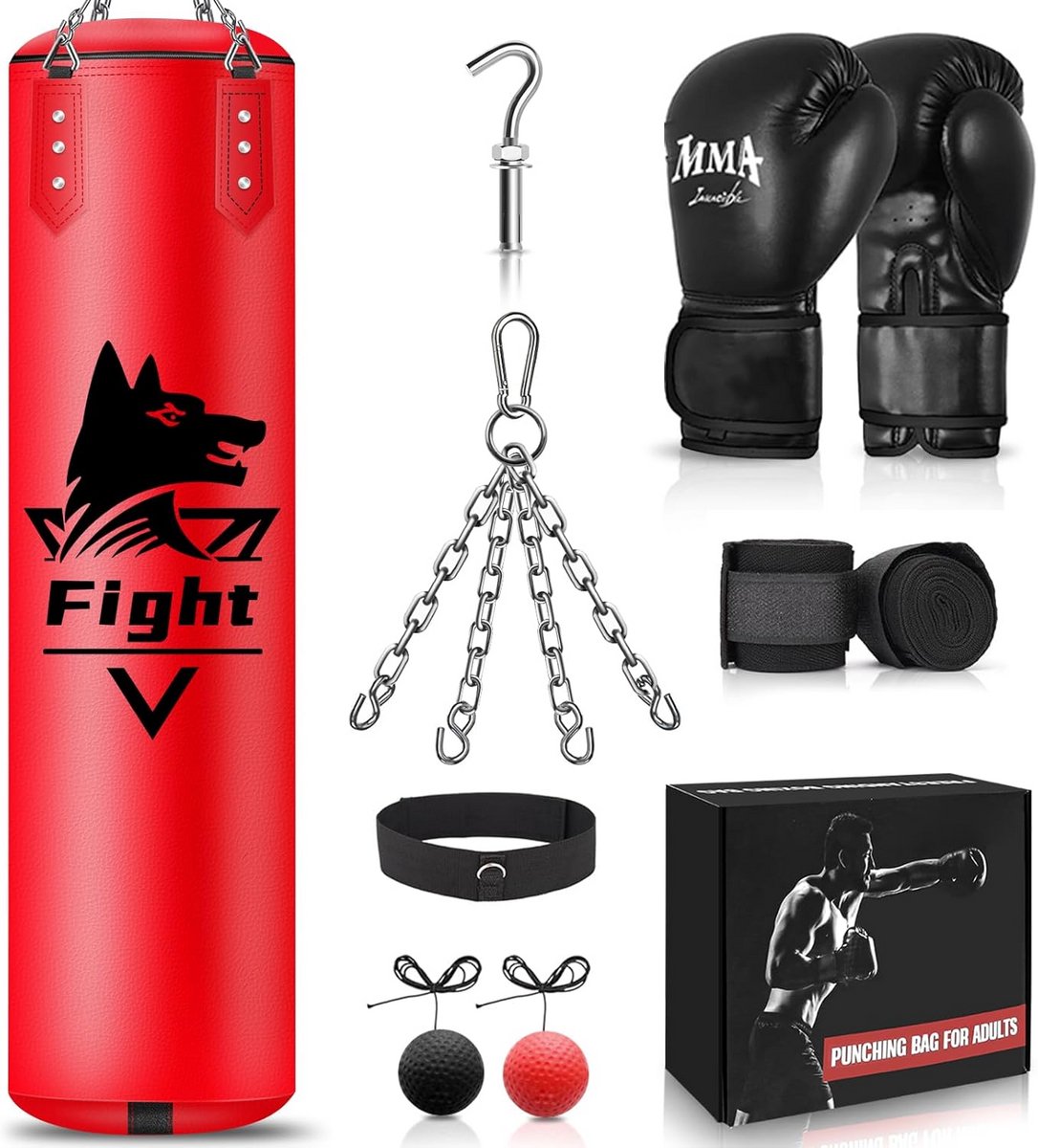 Bokszak Set 120 cm Ongevuld - Inclusief Bokshandschoenen en Accessoires voor Volwassenen