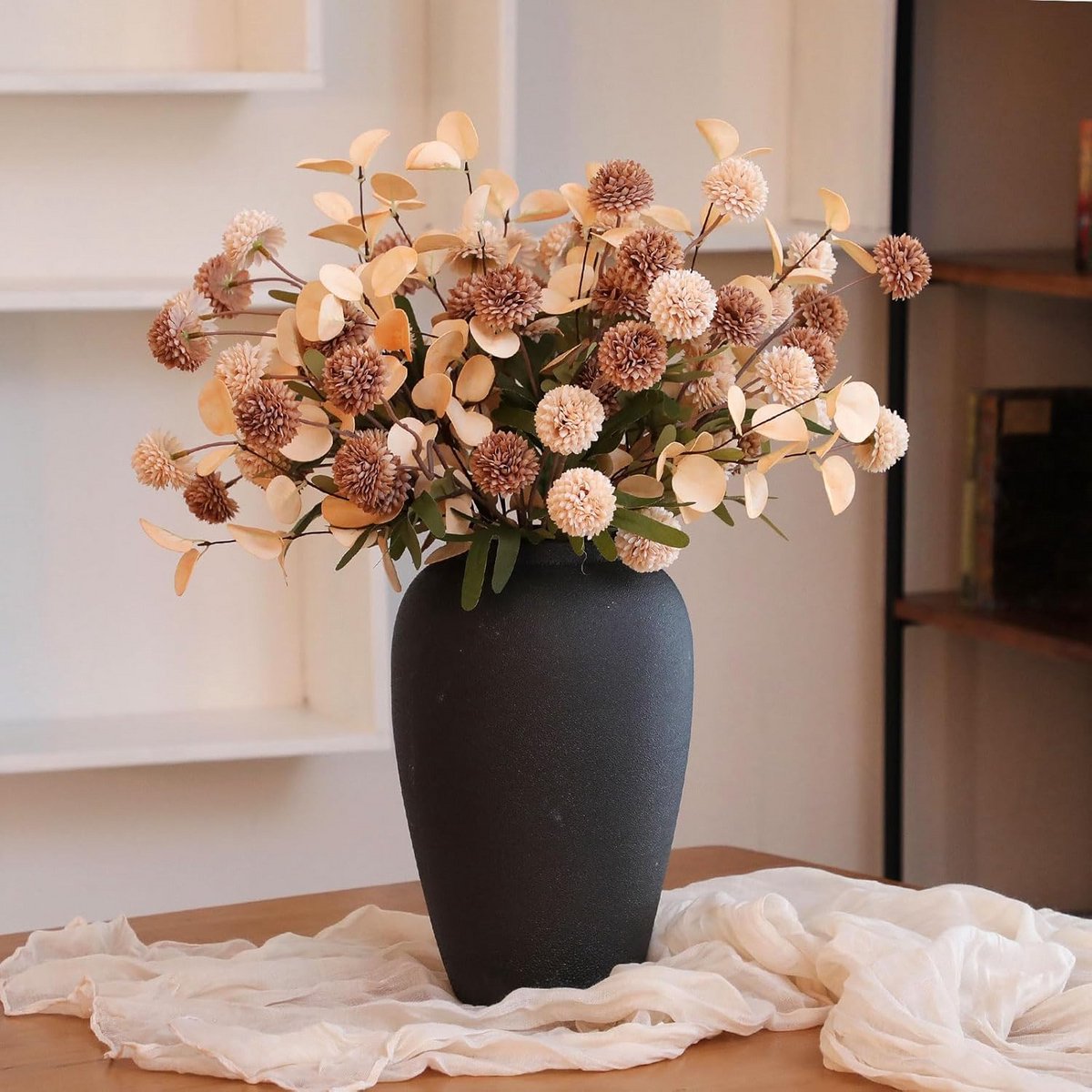 15x Zijden Kiku Chrysant Kunstbloemen Beige Lichtbruin - Lange Stelen Decoratie