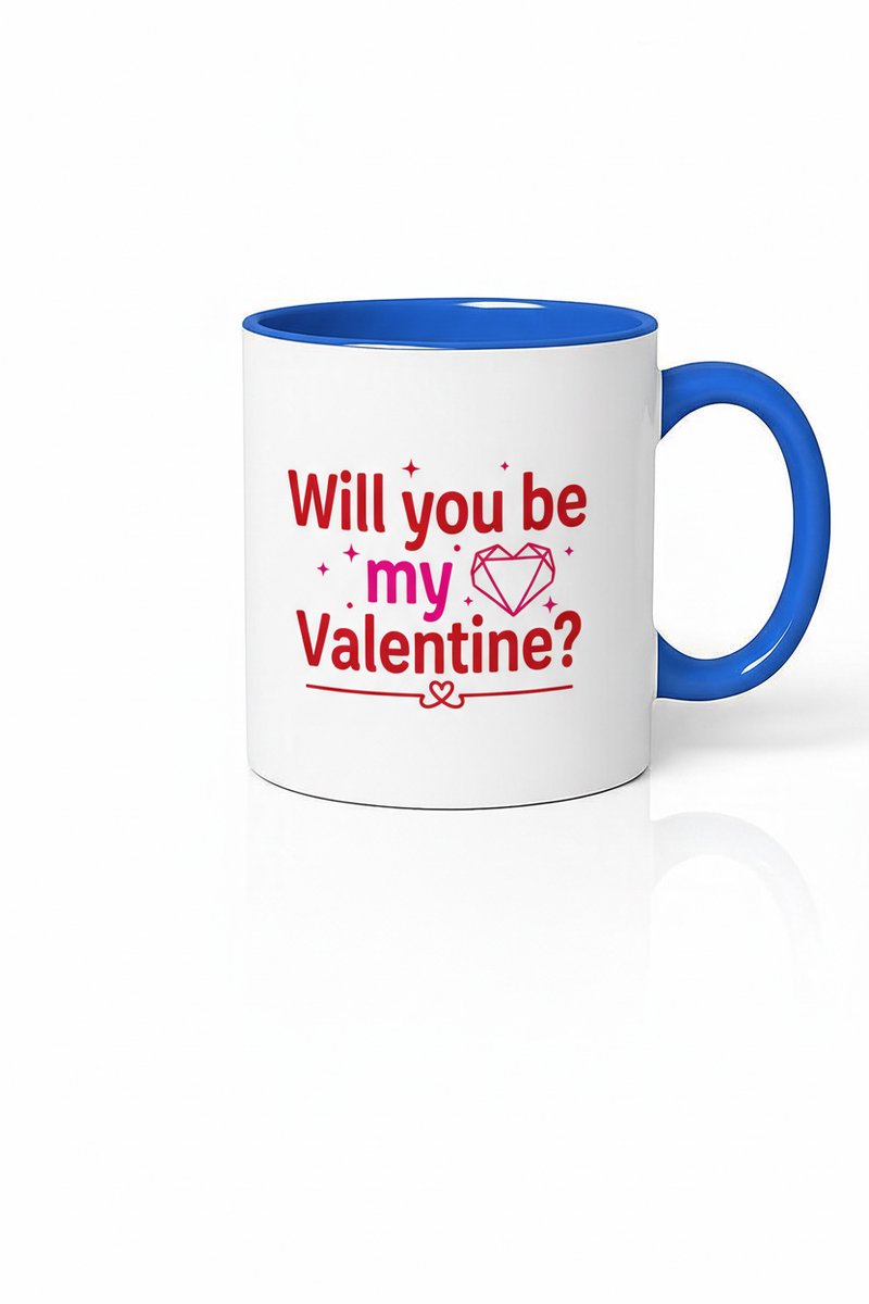 Valentijn Mok 'Will you be my Valentine?' - Romantisch Cadeau met Diamant Design
