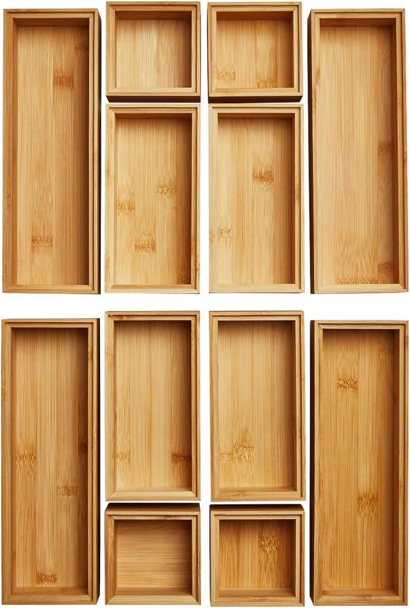 Stapelbare Bamboe Opbergdozen Set (12-delig) - Organizer voor Keuken, Badkamer en Kantoor