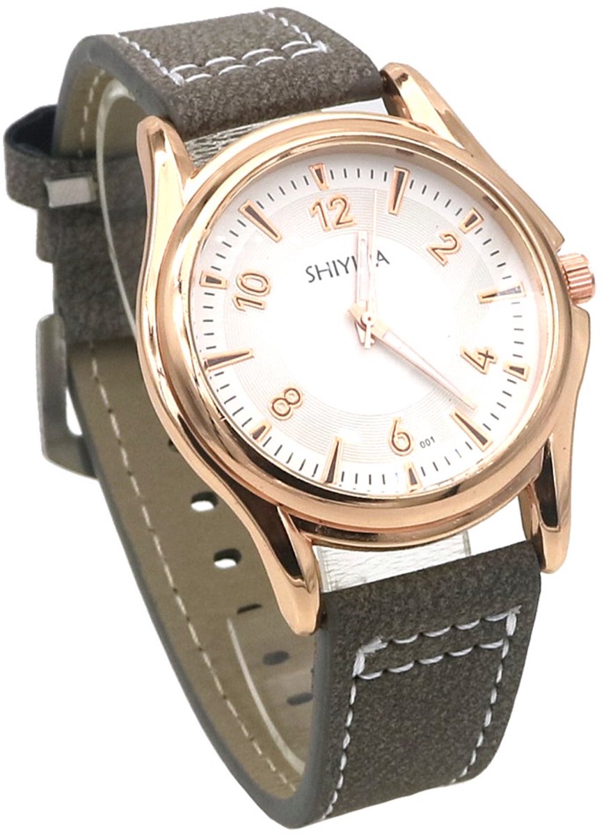 Horloge - quartz - PU band - grijs - unisex