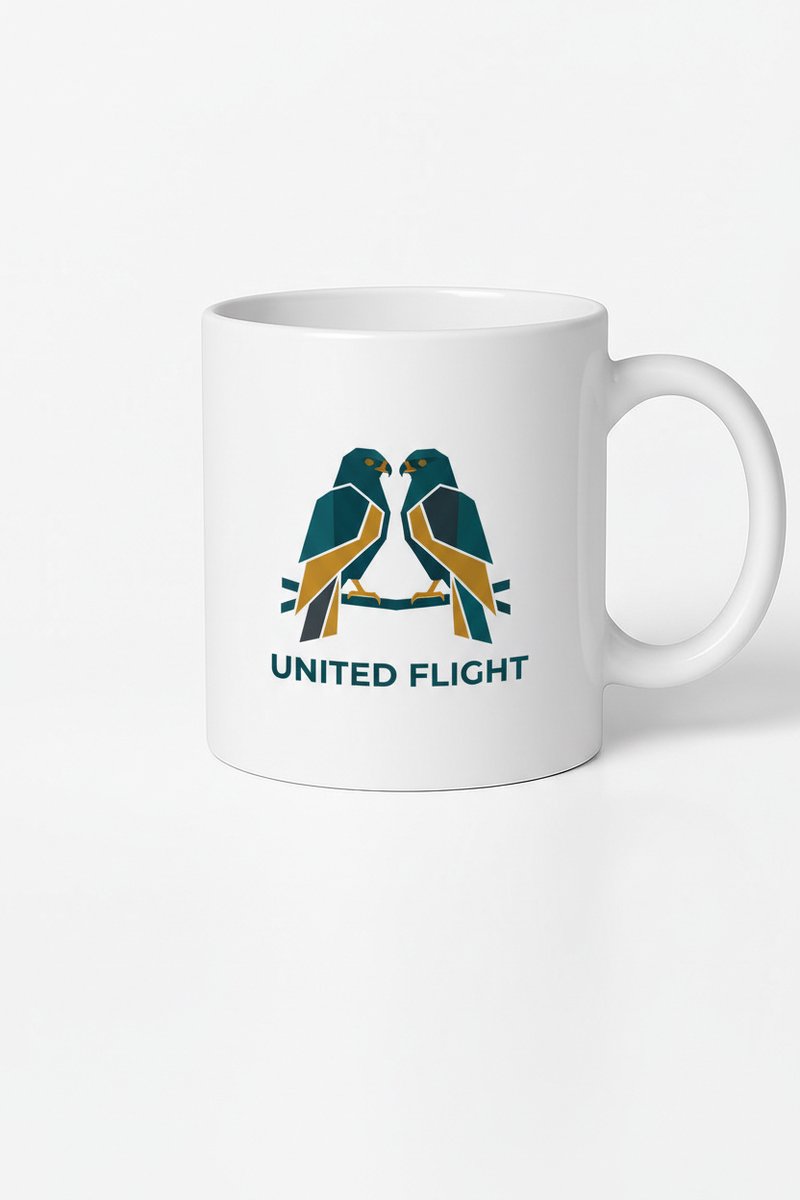 United Flight Mok | Stijlvol Geometrisch Vogelpaar Design | Uniek Cadeau