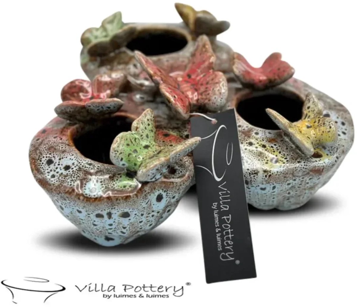 Villa Pottery Butterfly vlinder vaas Blauw 18 x 18 x 10