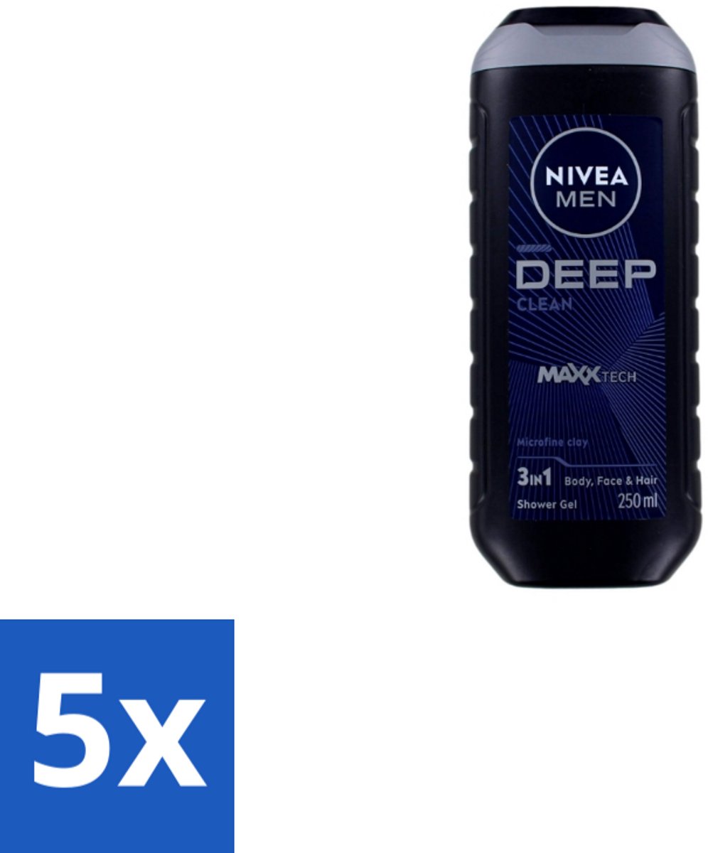 NIVEA Men Douchegel Deep Clean 250 ml - Bulkverpakking - 5 stuks