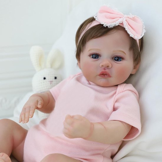 Pinky Reborn - Poupée bébé fille - 18 pouces - Yeux bleus réalistes