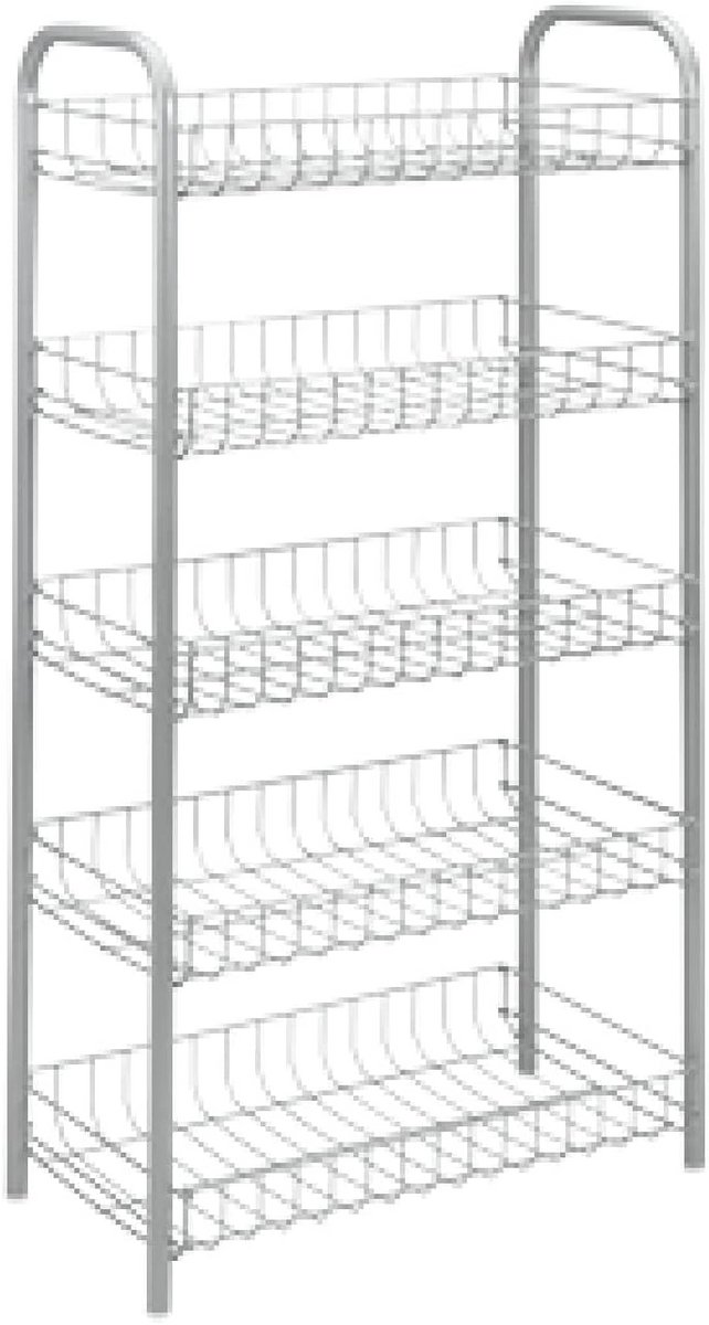 Multifunctionele Opbergplank 5 Lagen - Zilver - Ideaal voor Keuken, Badkamer en Kantoor