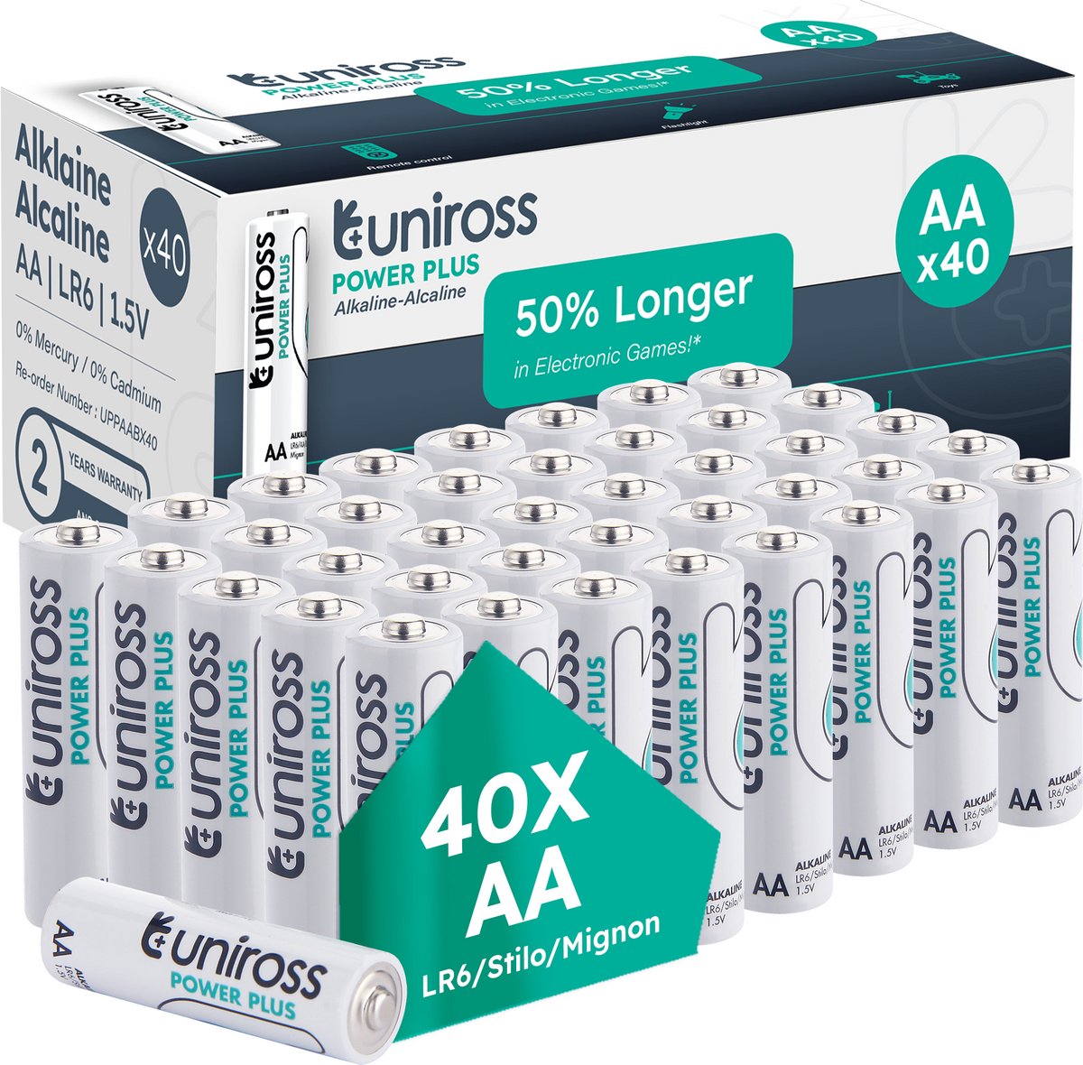 Uniross LR6 AA Power Plus Alkaline AA Battery Box 40