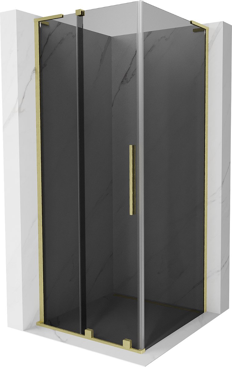 Mexen Velar L schuifbare douchecabine 110 x 110 , grafiet, geborsteld goud - 871-110-110-43-55
