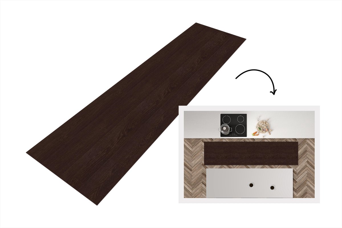 KitchenYeah Keukenloper 200x50 cm - Keukenmat vinyl Patroon - Hardhout - Plank - Keukenmatten loper - Keuken vloerkleed tapijt