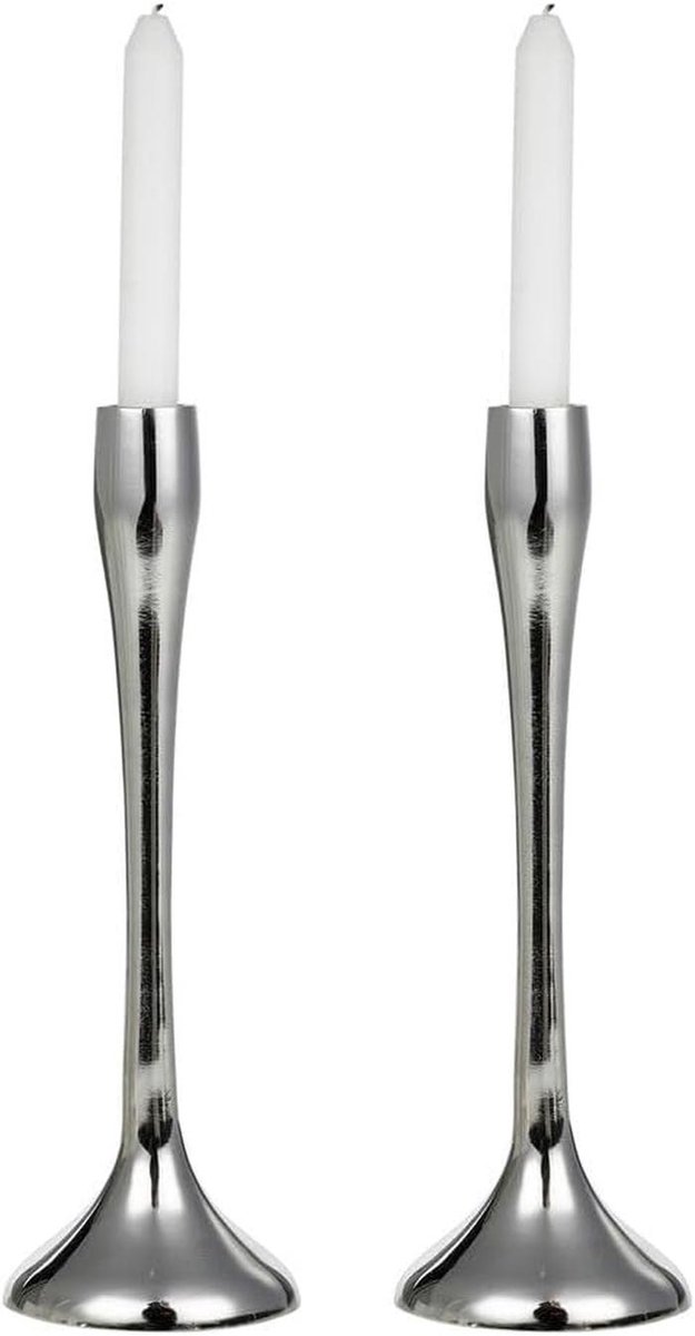 Set van 2 Hoge Metalen Kandelaars Zilver - Decoratieve Tafelaccessoires voor Diner en Feest