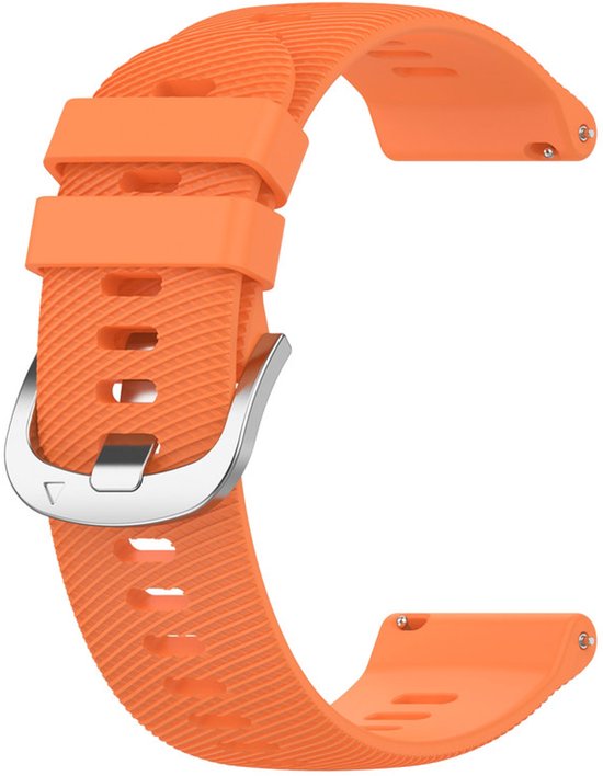 Oranje siliconen horlogebandje met zilverkleurige gesp.
