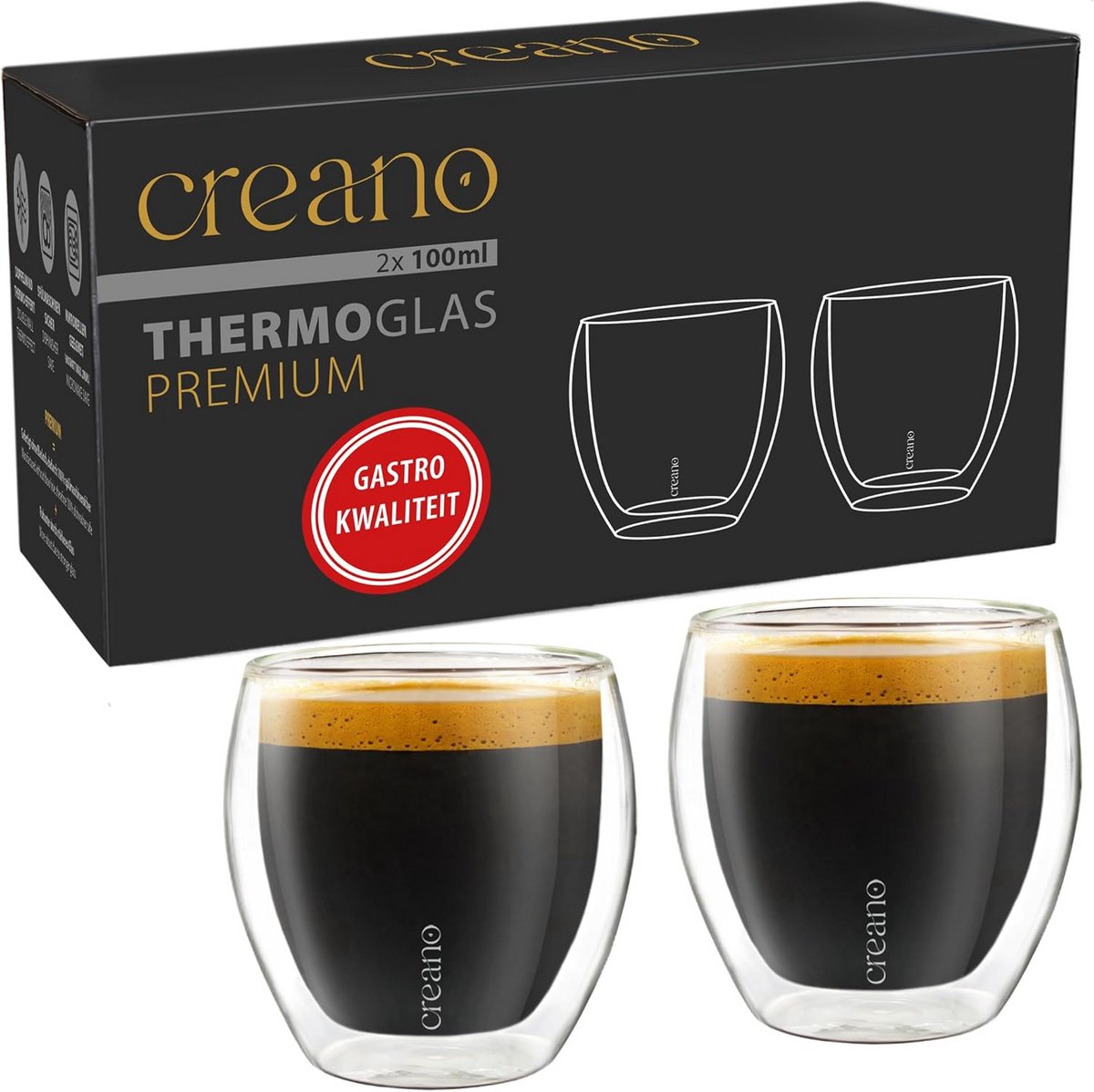 Set van 2 Dubbelwandige Espressoglazen - 100 ml - Hittebestendig & Vaatwasserbestendig