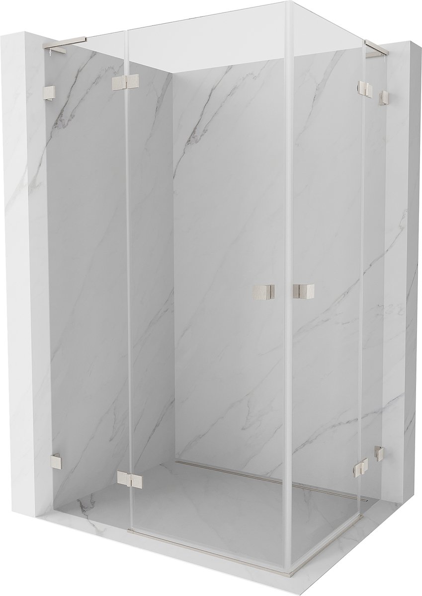 Mexen Lunar L Duo douchecabine zwenkbaar links 85 x 70 , transparant, geborsteld nikkel - 834L-085L-070P-97-00