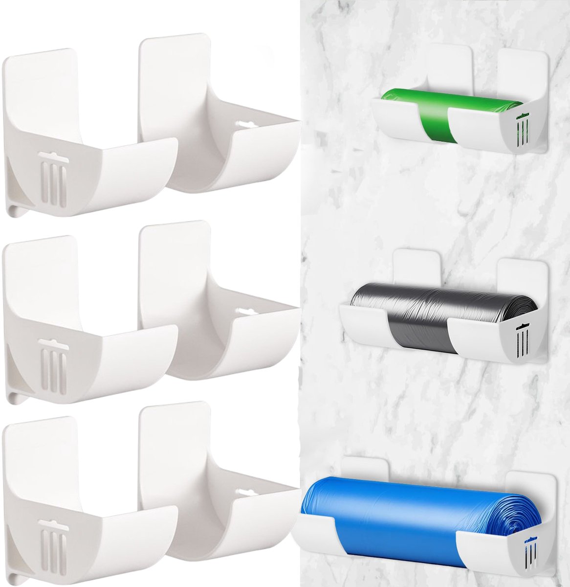 3 paar opbergrek - 7*6.5cm - WIT - Verstelbare lengte - voor Vuilniszakken & plasticfolie & wegwerpbarbecuepapier & aluminiumfolie & deegroller - voor kast, badkamer, koelkast