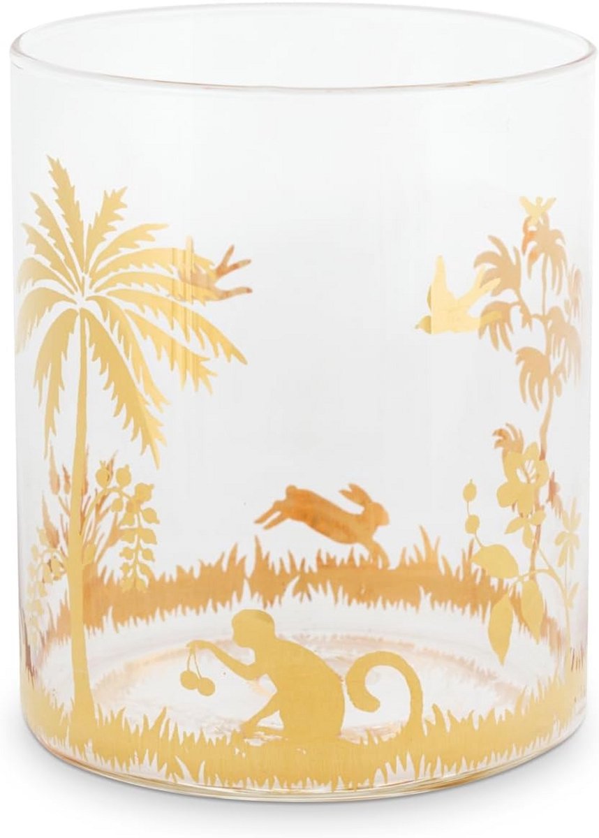 Elegant Waterglas Set met Gouden Rand Botanische Tuin Stijl