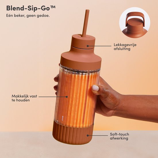 BEAST Blender - 3 To-go bekers - 785 ml - Smoothie maker met bewaardoppen, drinkdop en draagdop - 850 W - Terra van BEAST — afbeelding 3