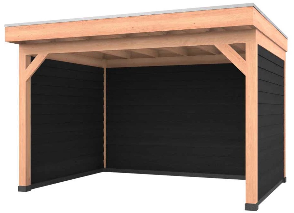 Douglas overkapping, 400 x 300, met zwarte achterwand en twee zijwanden, Westwood Comfort Premium
