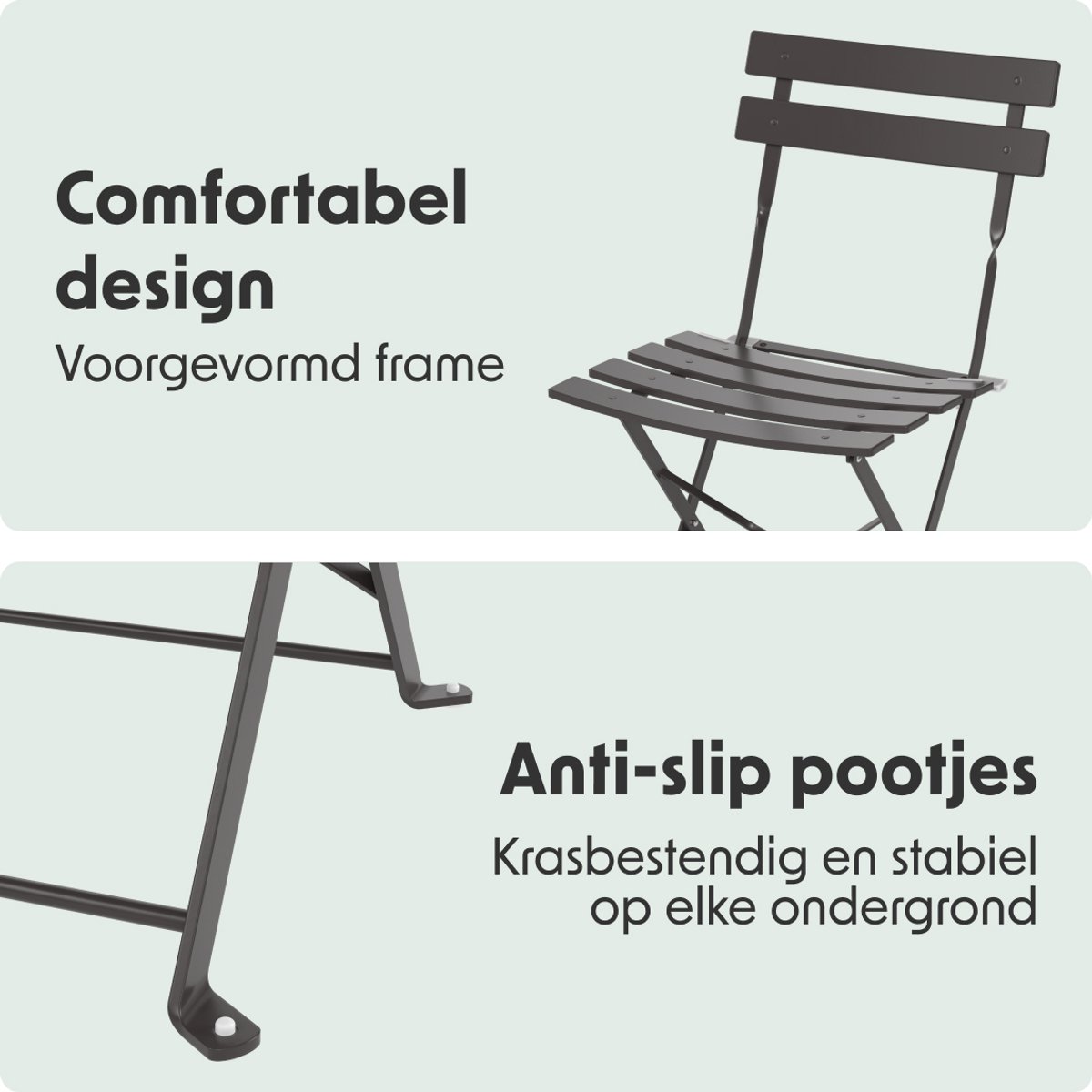 LifeGoods Bistroset - Staal - 3-delig - Tuinset - Inklapbaar - Balkonset met Tafel - Weerbestendig - Donkergrijs – foto 6