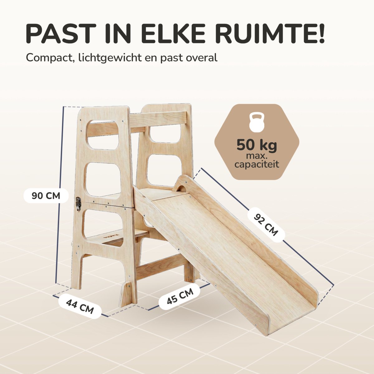 Kidzies Leertoren - Keukenhulp - 3 in 1 - Opvouwbaar - Kindertoren - Kindertrap - Glijbaan - Speeltafel - Montessori leertoren — afbeelding 6