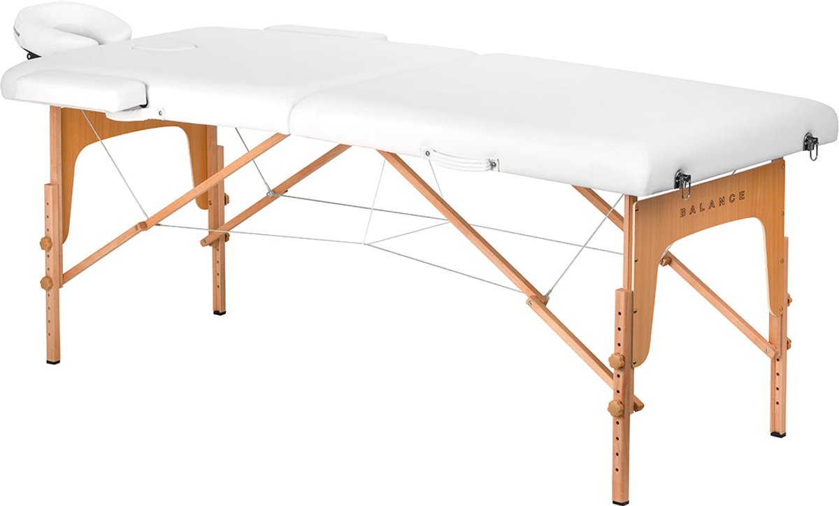 Balance 2-Delige Opklapbare Houten Massagetafel Wit – In Hoogte Verstelbaar – Inklapbaar – Inclusief Draagtas