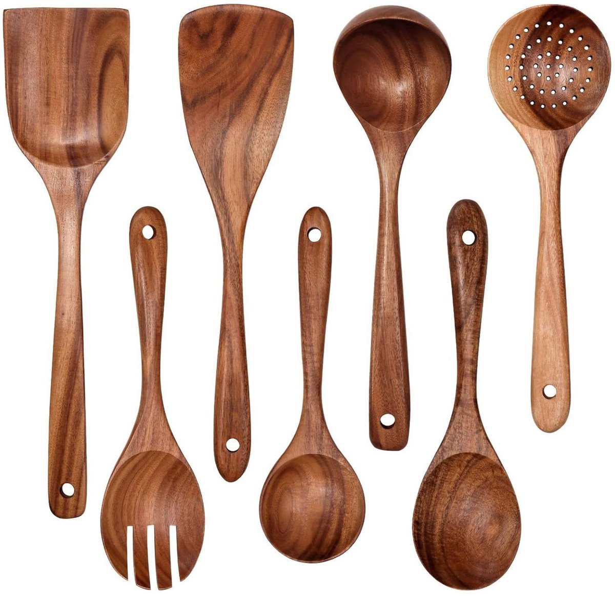 7-delige keukenset met houten spatel, geschikt voor koken, mengen en bakken.