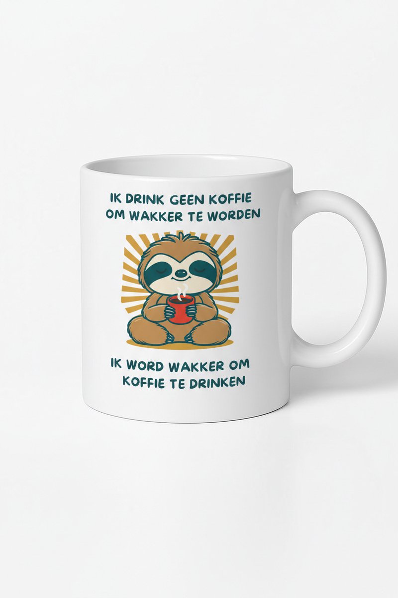 Koffiemok "Ik word wakker om koffie te drinken" - Sloth Design