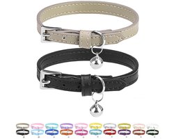 TuseRxln Kattenhalsband - Kattenbandje - Verstellbares Halsband Aus Pu-Leder Für Katzen Und Kitten - 2 Stuk - Täglich & Besondere Anlässe Schwarz & Khaki