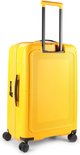 Gouden gele American Tourister koffer met handvat, ritssluiting en code slot.