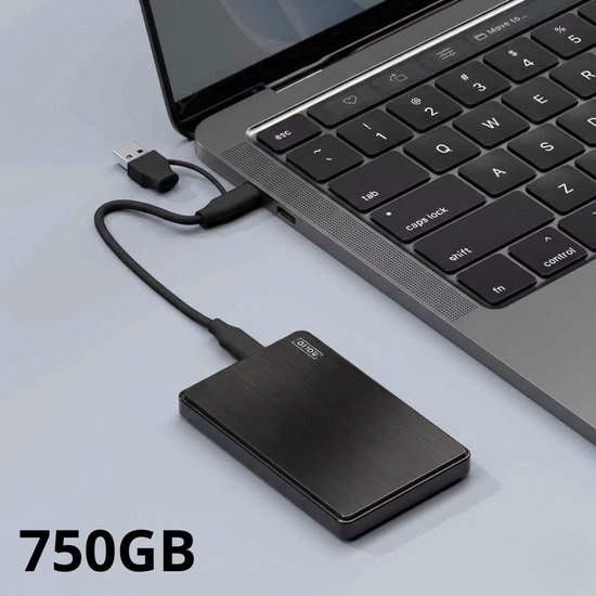 Rolio Externe Harde Schijf - USB 3.1 en USB C - 1Gbps snelheid - 750GB Opslag
