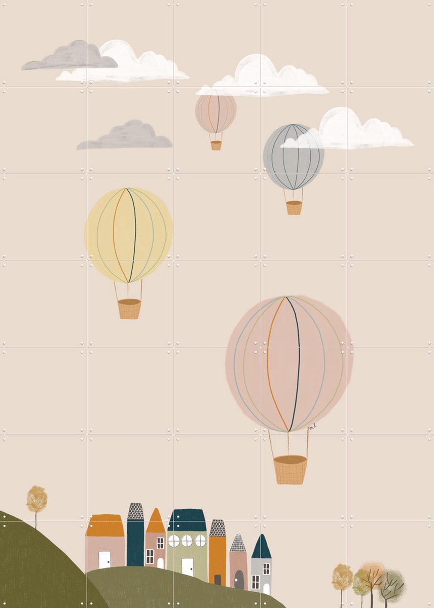 IXXI Hot Air Balloons, Menina Lisboa & Various - 100 x 140 cm - Gratis ophangtool - Grote wanddecoratie en posters - Speels, Illustraties