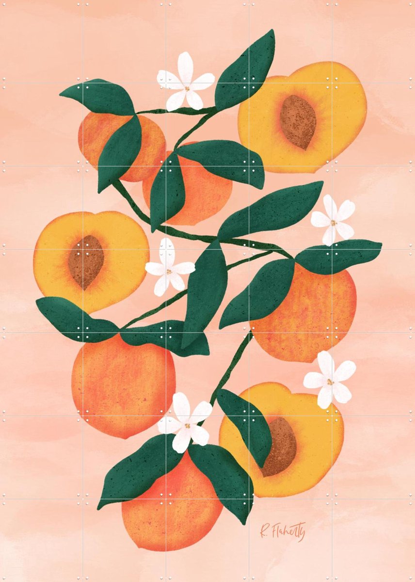 IXXI Summer Peaches Pink, Rebecca Flaherty - 100 x 140 cm - Gratis ophangtool - Grote wanddecoratie en posters - Illustraties, Kleurrijk, Speels
