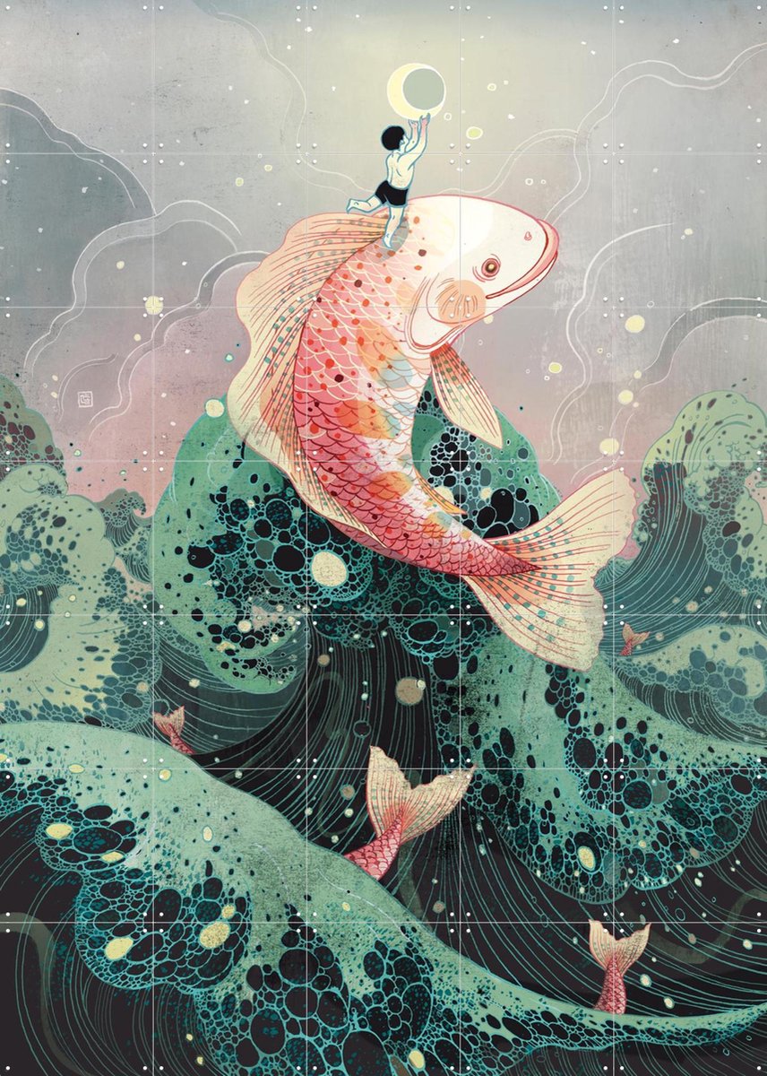 IXXI Moon Catcher, Victo Ngai - 100 x 140 cm - Gratis ophangtool - Grote wanddecoratie en posters - Speels, Digitale Kunst, Illustraties, Kleurrijk