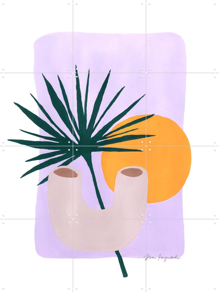IXXI Fan Palm and Sunshine, Palmartprints - 60 x 80 cm - Gratis ophangtool - Grote wanddecoratie en posters - Speels, Illustraties, Kleurrijk