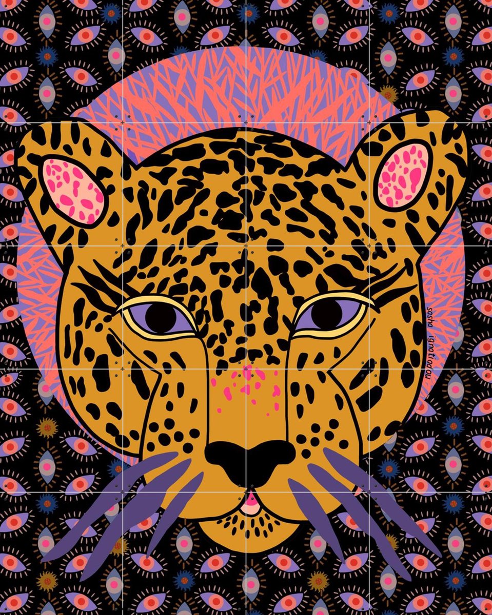 IXXI Jaguar, Sasha Ignatiadou - 80 x 100 cm - Gratis ophangtool - Grote wanddecoratie en posters - Speels, Pop art, Kleurrijk, Illustraties, Digitale