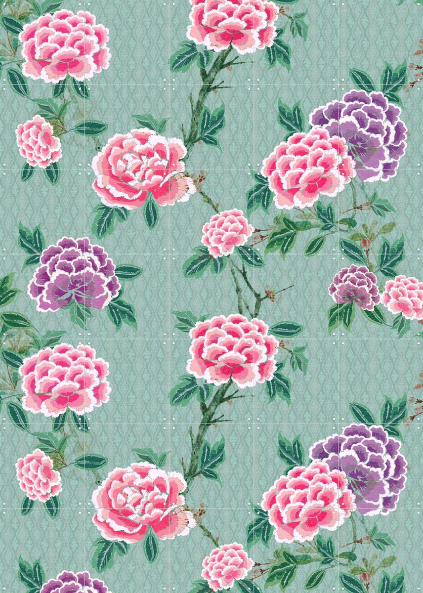IXXI Chinoiserie Peonie Florals, Bloomery Decor - 100 x 140 cm - Gratis ophangtool - Grote wanddecoratie en posters - Illustraties, Kleurrijk