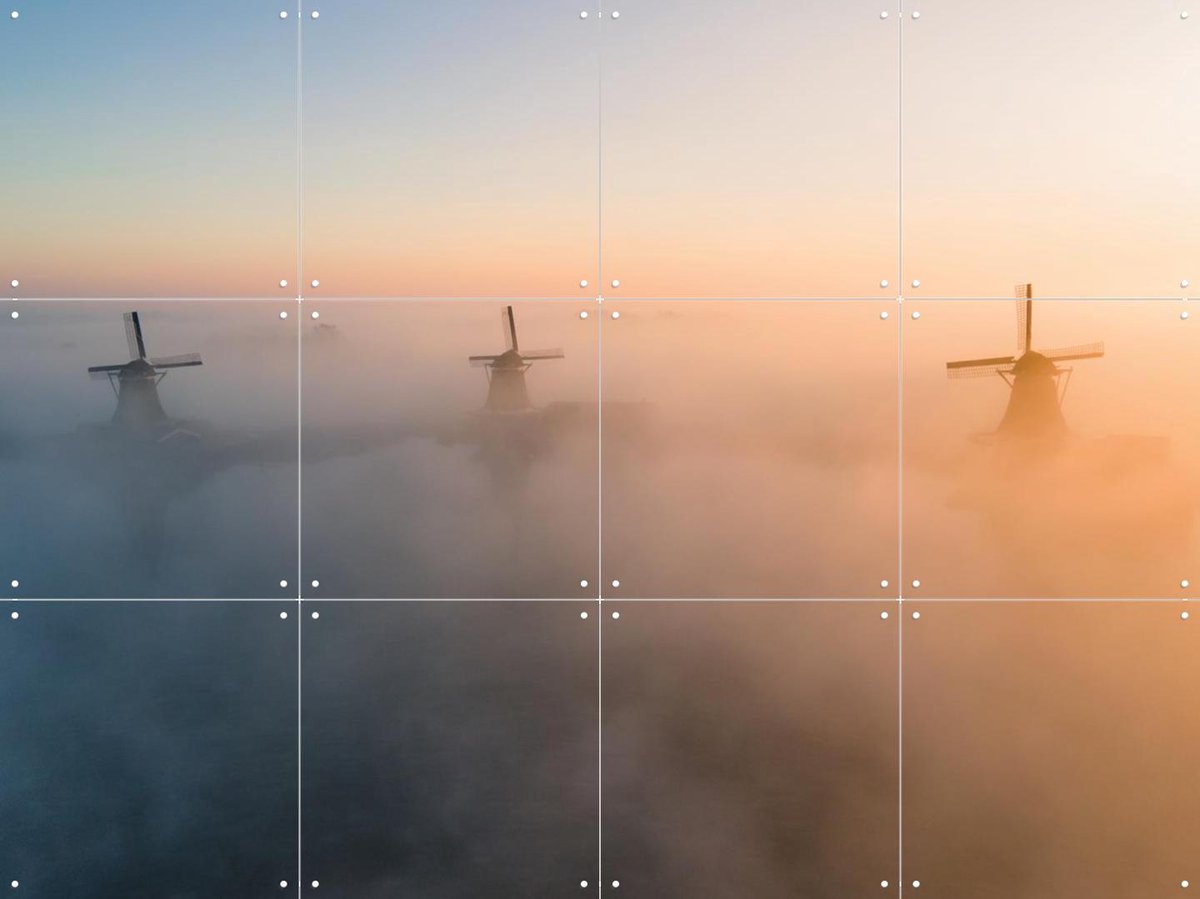 IXXI Zaanse Schans, Teun de Leede & Kunst in Kaart - 80 x 60 cm - Gratis ophangtool - Grote wanddecoratie en posters - Fotografie, Woonkamer