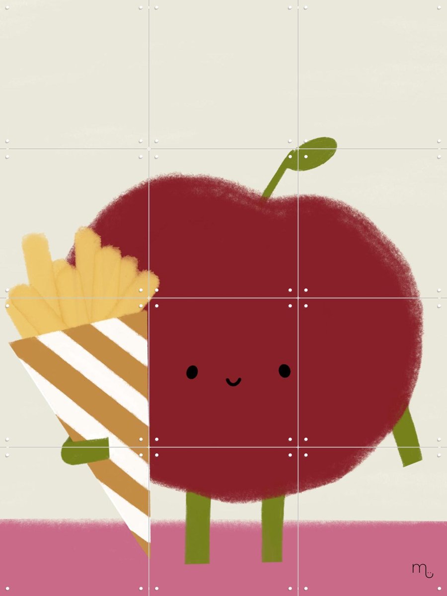 IXXI Pomme Friet, Stadse Spruiten | door Miek illustreert - 60 x 80 cm - Gratis ophangtool - Grote wanddecoratie en posters - Kleurrijk, Illustraties