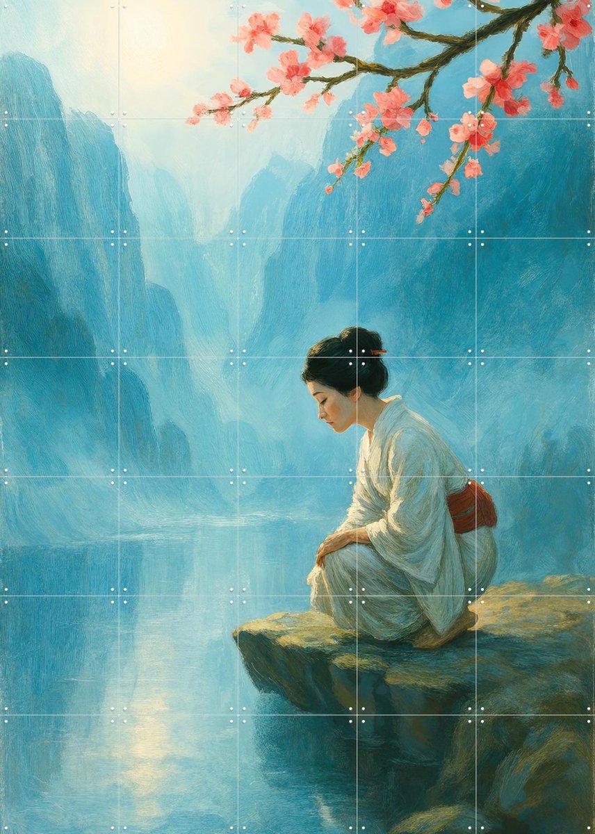 IXXI Geisha bij de Rivier, Natalie Bruns - 100 x 140 cm - Gratis ophangtool - Grote wanddecoratie en posters - Naturalisme, Schilderijen, Olieverf