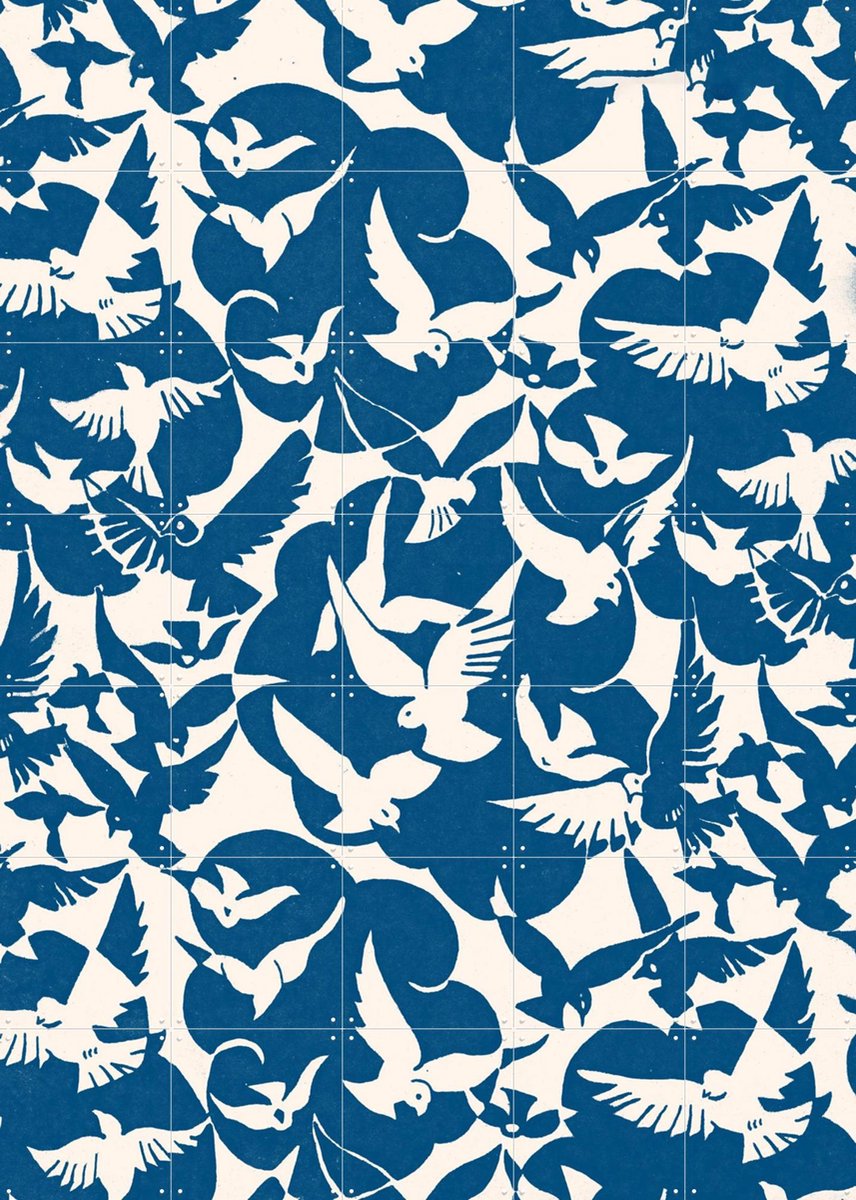 IXXI Nuee d oiseaux, Aster Edition - 100 x 140 cm - Gratis ophangtool - Grote wanddecoratie en posters - Minimalisme, Houtsnede, Kleurrijk, Grafisch