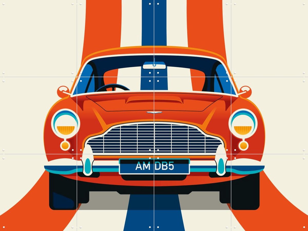 IXXI Red Vintage Sports Car with Stripes, Bo Lundberg - 80 x 60 cm - Gratis ophangtool - Grote wanddecoratie en posters - Grafisch Ontwerp