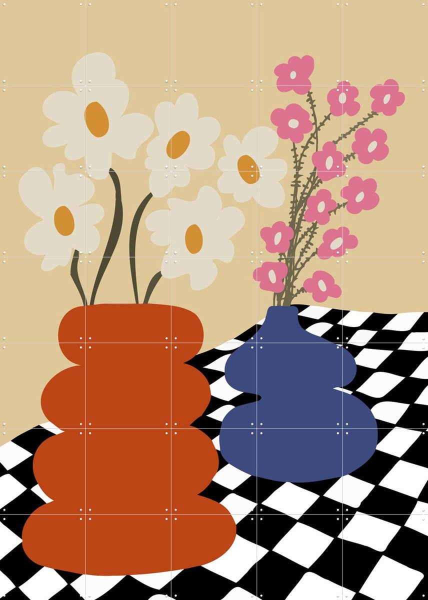 IXXI Two Blooming Pottery, Miho Art Studio & Various - 100 x 140 cm - Gratis ophangtool - Grote wanddecoratie en posters - Digitale Kunst
