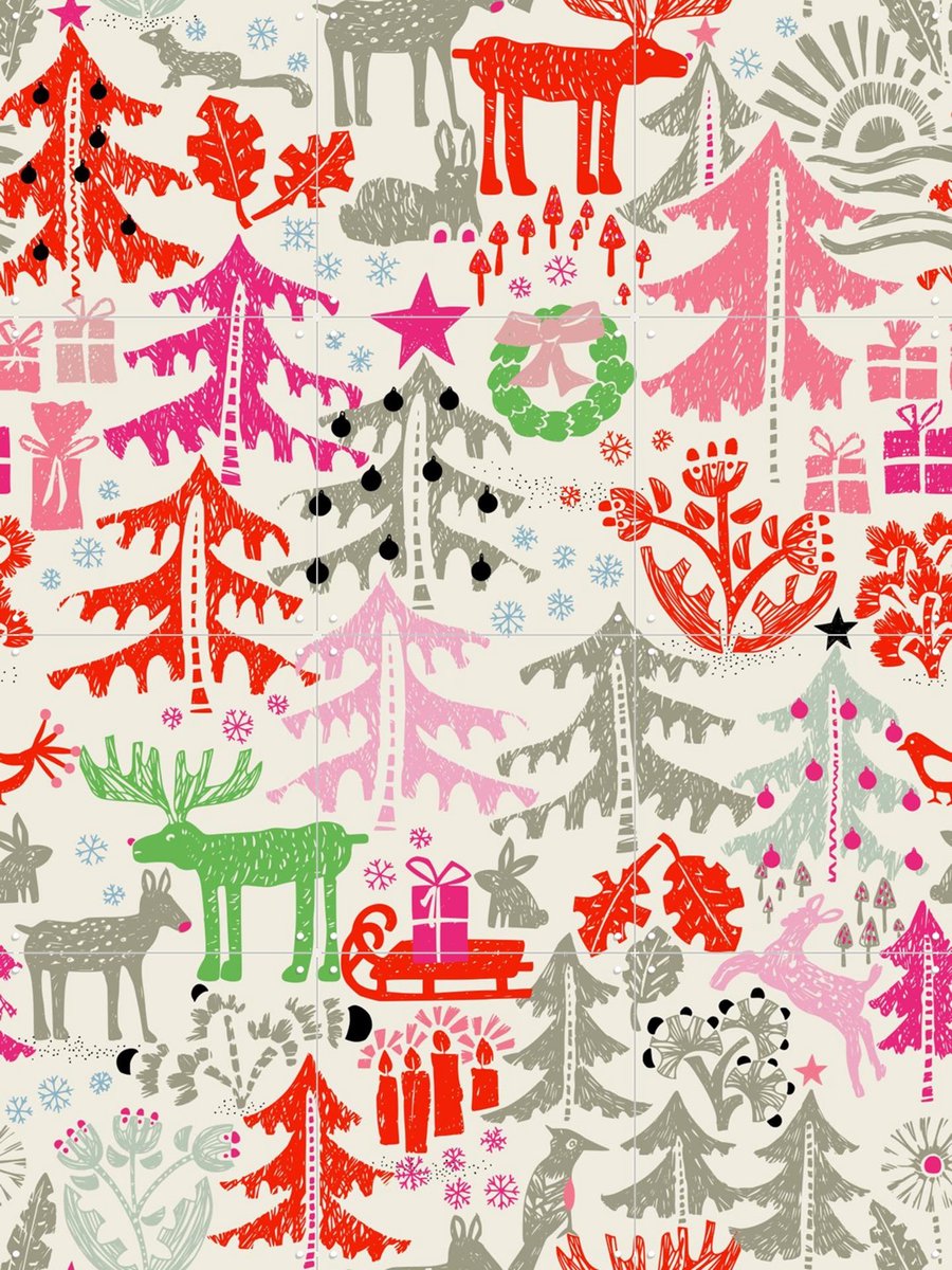 IXXI X-Mas Winter Forest Pattern, Annick & Various - 60 x 80 cm - Gratis ophangtool - Grote wanddecoratie en posters - Illustraties, Speels