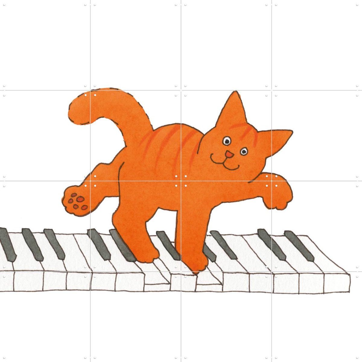 IXXI Dikkie Dik on the Piano, Dikkie Dik - 80 x 80 cm - Gratis ophangtool - Grote wanddecoratie en posters - Cartoonesk, Illustraties, Speels