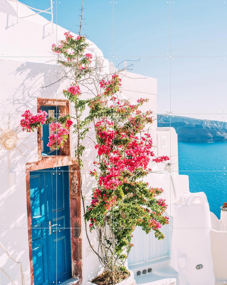 IXXI Santorini Blue Door, Pati Photography - 80 x 100 cm - Gratis ophangtool - Grote wanddecoratie en posters - Fotografie, Woonkamer, Gang, Zomer